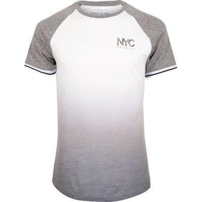 River Island Mens White Faded Print Slim Fit Raglan T-shirt
