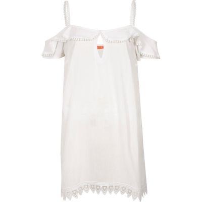 River Island Womens White Frill Cold Shoulder Beach Dress