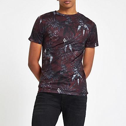 River Island Mens Floral Print Muscle Fit Tape T-shirt