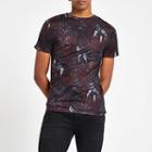 River Island Mens Floral Print Muscle Fit Tape T-shirt