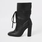 River Island Womens Leather Tie Block Heel Slouch Boots