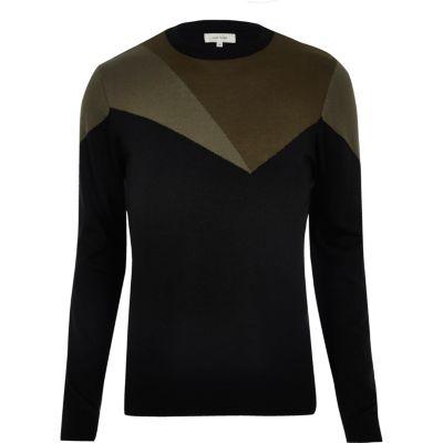 River Island Mens Sweater With Khaki Block Pattern