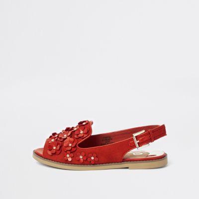 River Island Womens 3d Flower Slingback Peep Toe Loafers