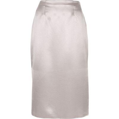 River Island Womens Silver Satin Pencil Skirt
