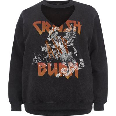 River Island Womens Plus Rock Band Print Choker Sweatshirt