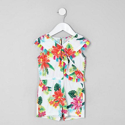 River Island Mini Girls White Tropical Print Romper