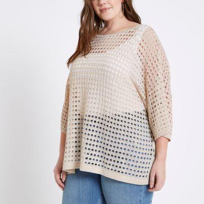 River Island Womens Plus Gold Open Stitch Metallic Top