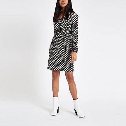 River Island Womens Petite Spot Plisse Tea Dress