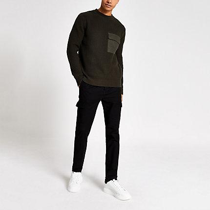 River Island Mens Chest Patch Pocket Knitted Jumper