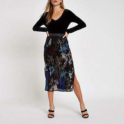 River Island Womens Multicoloured Sequin Pencil Skirt