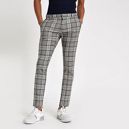 River Island Mens Tartan Check Super Skinny Smart Trousers