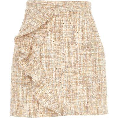 River Island Womens Frill Boucle Knit Mini Skirt