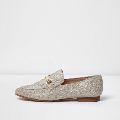 River Island Womens Gold Slip On Loafers
