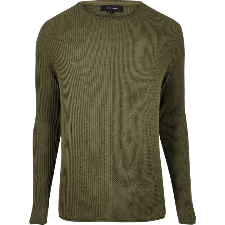 River Island Mensgreen Stitch Block Sweater