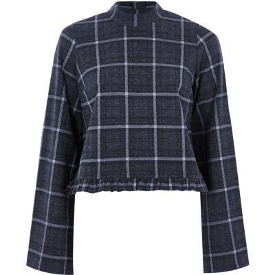 River Island Womens Check Frill Hem High Neck Top