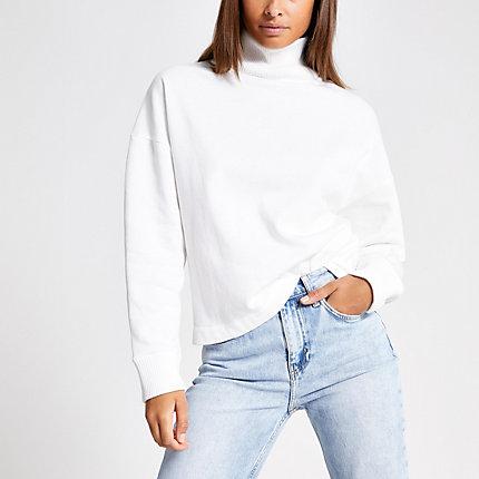 River Island Womens White Rib High Neck Sweatshirt