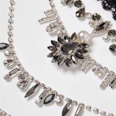 River Island Womens Lace Choker Jewel Drape Necklace