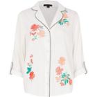 River Island Womens White Floral Embroidered Pajama Shirt