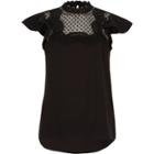 River Island Womens Lace Trim Frill Sleeve High Neck Top