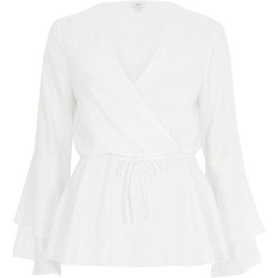 River Island Womens White Wrap Front Tie Waist Blouse