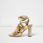 River Island Womens Patent Gold Strappy Heeled Sandals