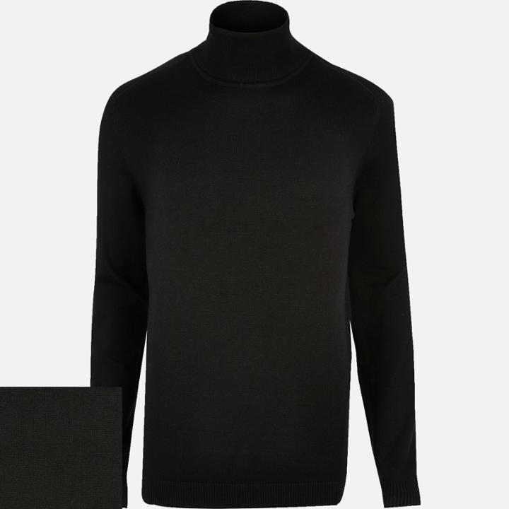 River Island Mensblack Roll Neck Sweater