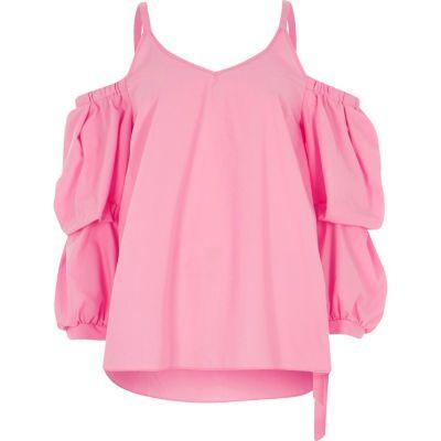 River Island Womens Puff Sleeve Cold Shoulder Top