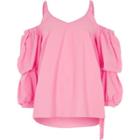 River Island Womens Puff Sleeve Cold Shoulder Top
