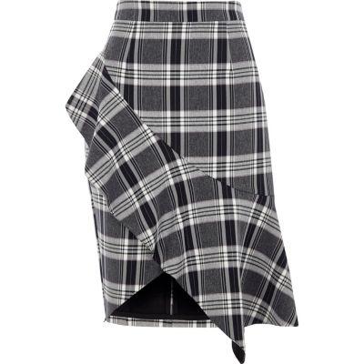 River Island Womens Check Asymmetric Frill Pencil Skirt