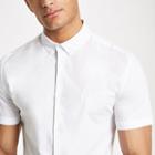 River Island Mens White Muscle Fit Ri Embroidered Poplin Shirt
