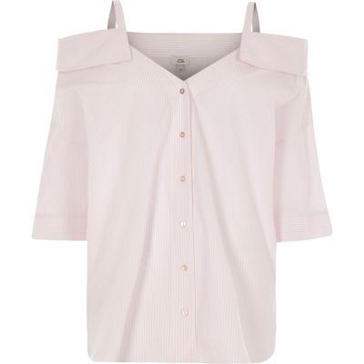 River Island Womens Petite Stripe Cold Shoulder Shirt