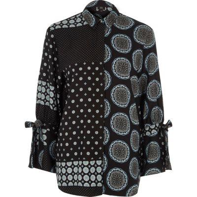 River Island Womens Paisley Mix Print Tie Sleeve Shirt