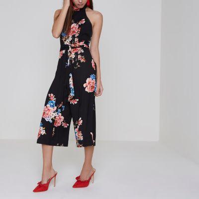 River Island Womens Petite Floral Print High Neck Jumpsuit