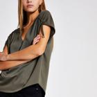 River Island Womens Short Ruched Sleeve V Neck Top