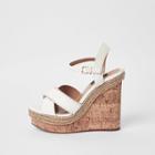 River Island Womens White Wide Fit Studded Cross Strap Wedges