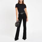River Island Womens Ribbed Leopard Print Trim T-shirt