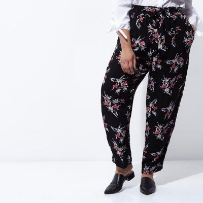 River Island Womens Plus Floral Print Tapered Joggers