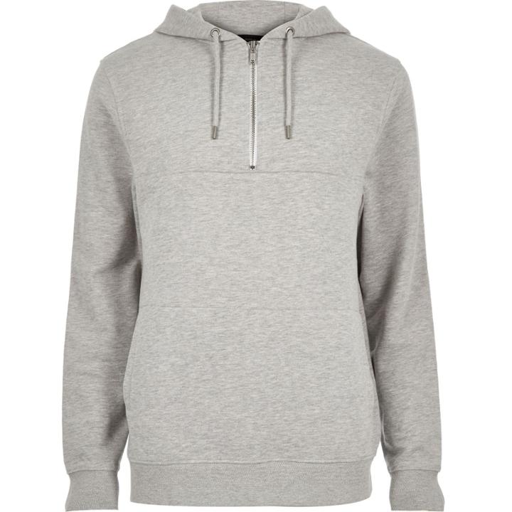 River Island Mensgrey Marl Zip Neck Hoodie