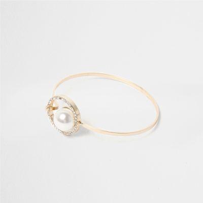 River Island Womens Gold Tone Pearl Hoop Latch Bracelet