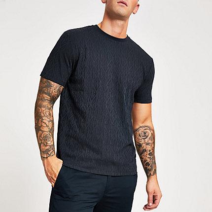 River Island Mens Slim Fit Jacquard T-shirt