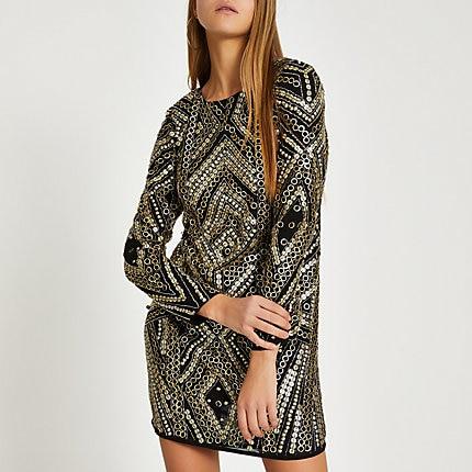 River Island Womens Embellished Long Sleeve Mini Dress