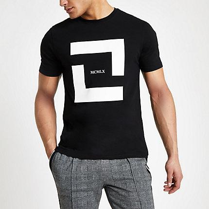 River Island Mens Mono 'mcmlx' Slim Fit T-shirt