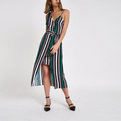 River Island Womens Stripe Print One Shoulder Midi Dress
