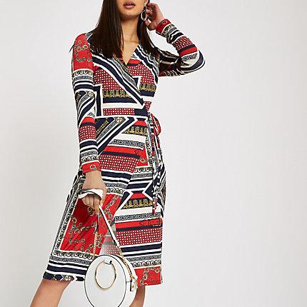 River Island Womens Chain Print Tie Wrap Dress