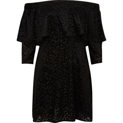River Island Womens Animal Deep Frill Bardot Swing Dress