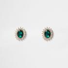River Island Womens Gold Tone Emerald Rhinestone Stud Earrings