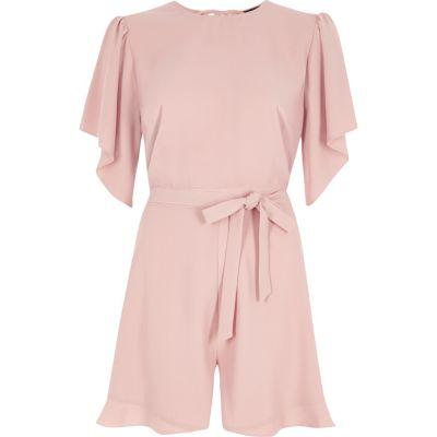 River Island Womens Nude Tie Waist Short Frill Romper