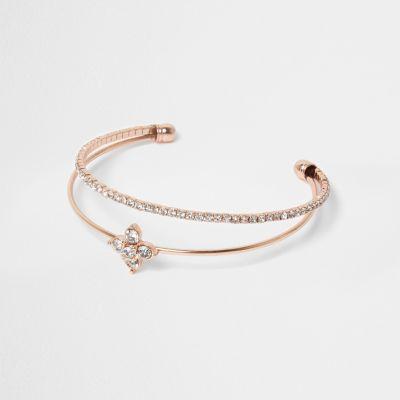 River Island Womens Rose Gold Tone Diamante Cuff Bracelet