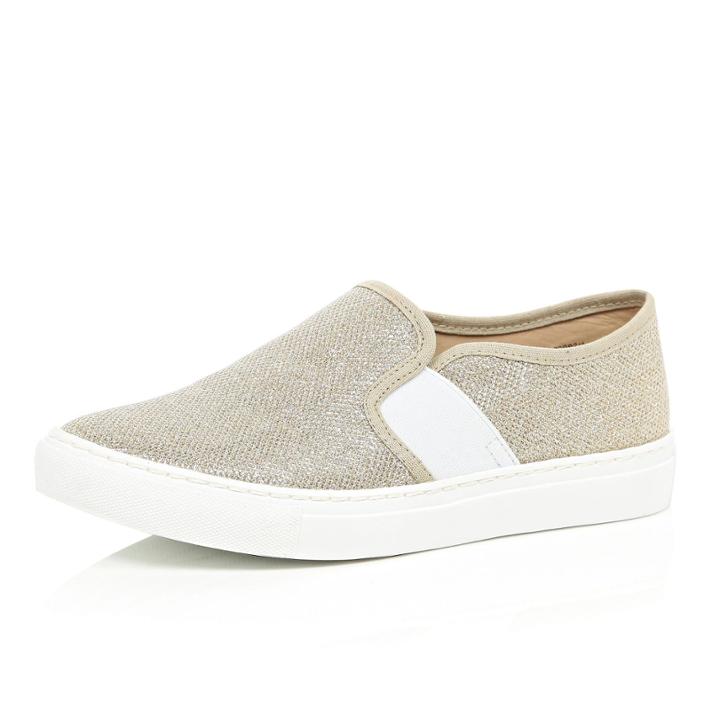 River Island Womens Gold Metallic Slip On Plimsolls