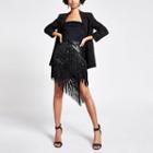 River Island Womens Sequin Asymmetric Fringe Hem Skirt